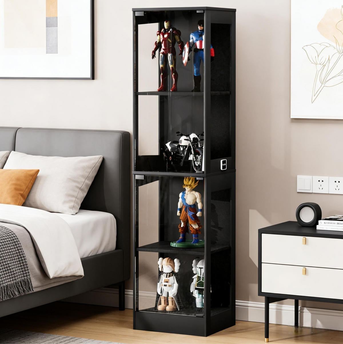 VITRINE 40/35/165 cm aus ABS mit LED-Beleuchtung und Bewegungssensor Akaziefarben - Naturfarben, Kunststoff (40/165/35cm) - Modenvie