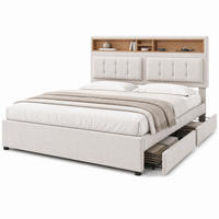 POLSTERBETT 160/200 cm in Beige mit 4 Schubladen, USB, Type-C und Steckdosen Leinen - Beige, Holzwerkstoff/Textil (160/200cm) - STILVORA