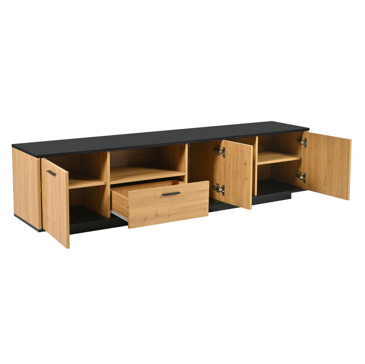LOWBOARD 180/37/45 cm aus MDF mit LED-Beleuchtung Schwarz/Natur - Schwarz, Holzwerkstoff (180/45/37cm) - Modenvie