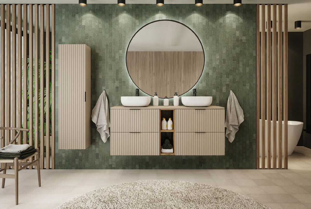 WASCHBECKUNTERSCHRANK FLOW + Platte Eiche Craft 80/57/46 cm - Eichefarben, Holzwerkstoff (80/57/46cm) - Rodan