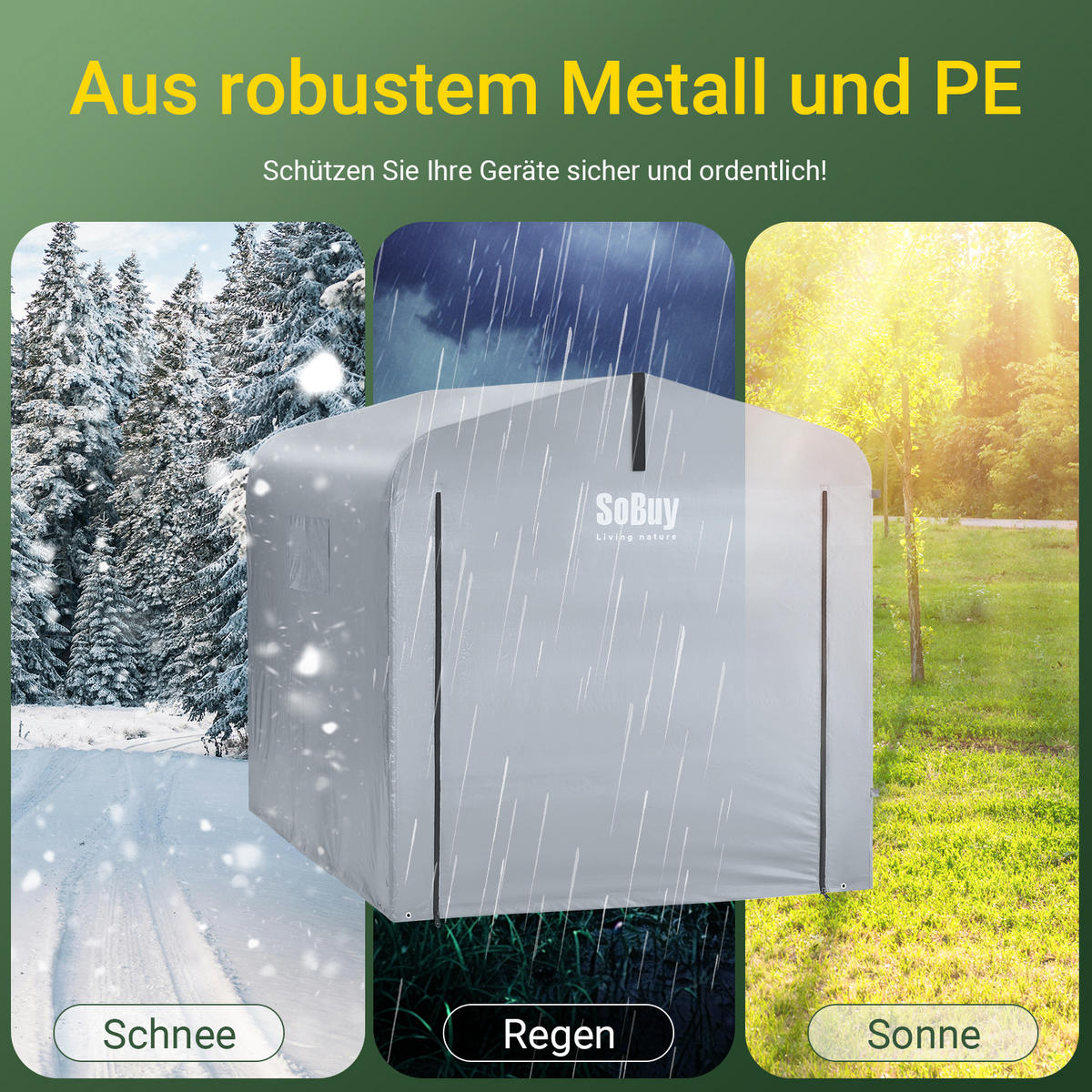 ABDECKPLANE für Fahrradgarage/Geräteschuppen, Wetterfeste, 159x219x165cm - Silberfarben, Kunststoff (159/165/219cm) - SoBuy