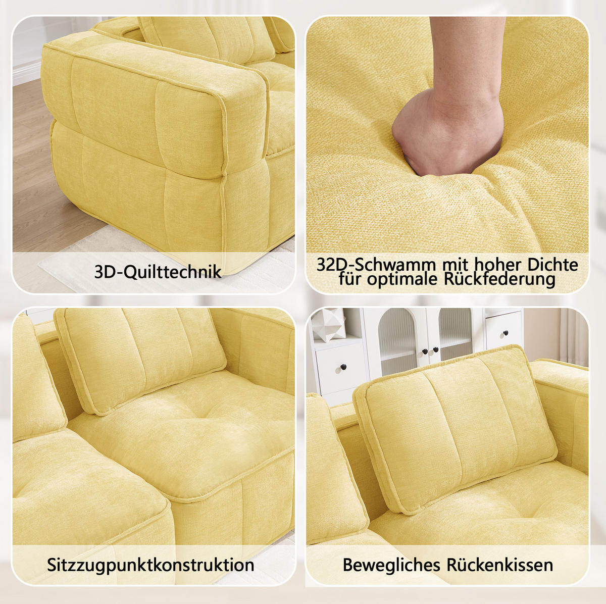 SOFA modular 3-Sitzer Polyester Yellow - Gelb, Textil (217/67/93cm) - IVMEU