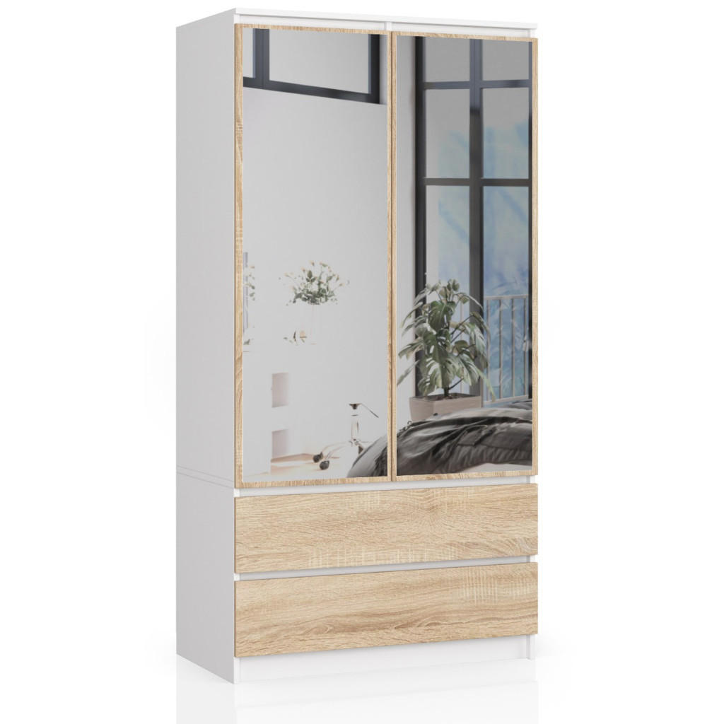 Akord Kleiderschrank Weiß, Sonoma Eiche 90x180x51 cm