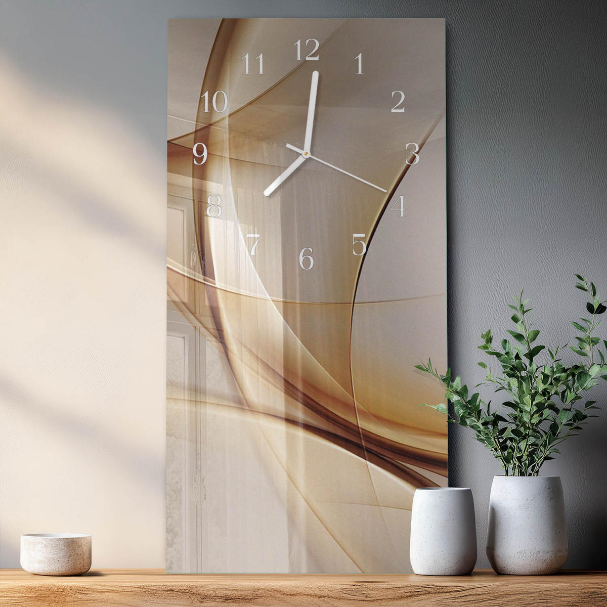 WANDUHR 30x60 cm - Tasse Kaffee - Beige, Glas (30/60/0.4cm) - TULUP