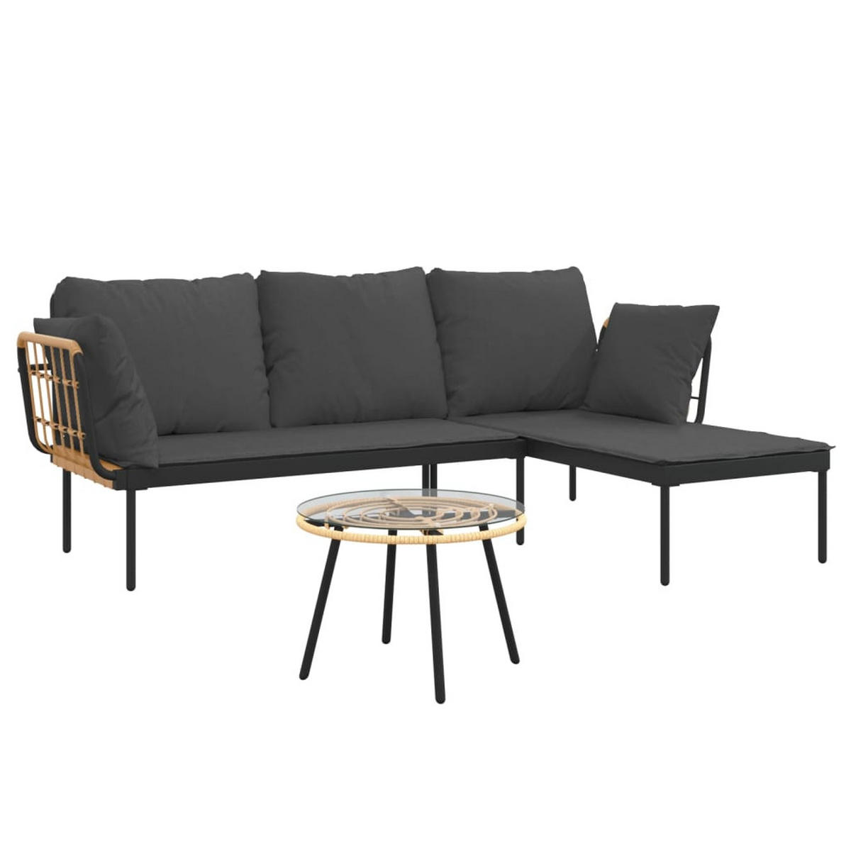 GARTEN-LOUNGE-SET 3Er Set Mit Kissen Dunkelgrau Poly Rattan - Anthrazit, Kunststoff - vidaXL