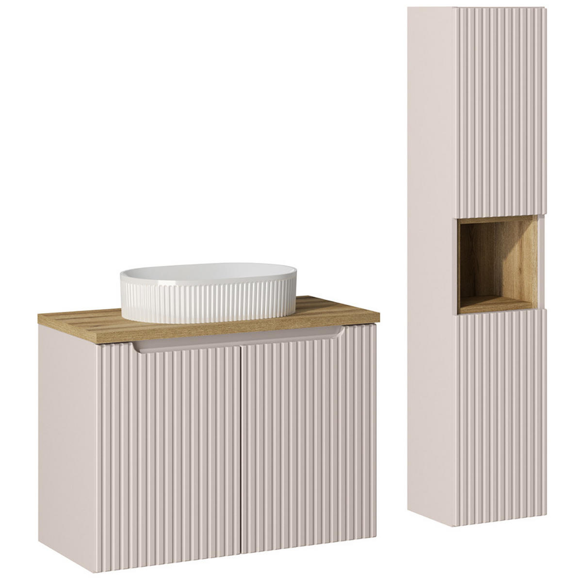 BADMÖBEL-SET 2-TLG. Newport-56 - Beige, Holzwerkstoff (130/190/40cm) - Lomado