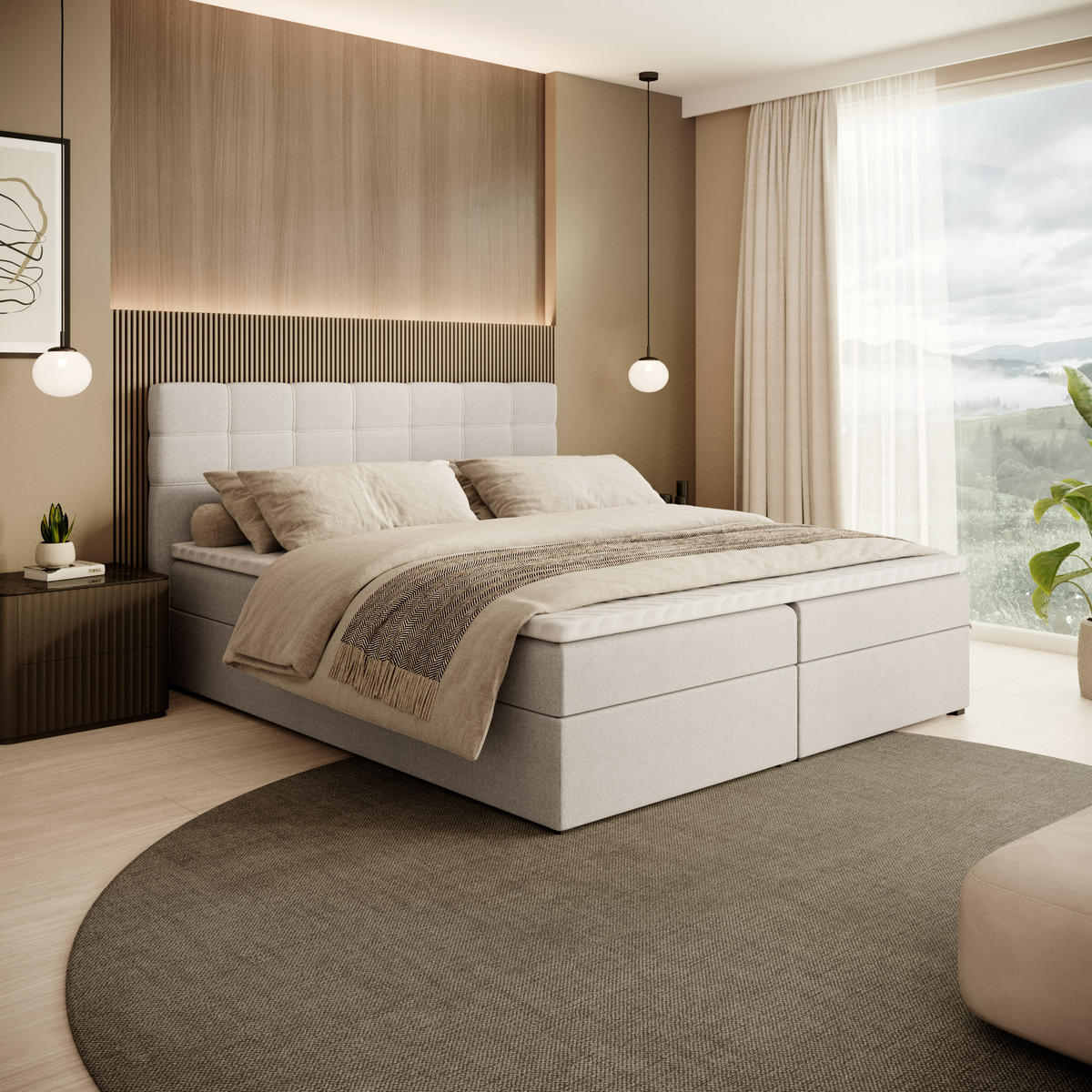 POLSTERBETT Topiq 184/203/103 beige - Beige, Holzwerkstoff/Textil (180/200cm) - Beautysofa