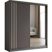 SCHWEBETÜRENSCHRANK Neli 200 cm mit Lamellen und Spiegel 2-türig, grau, grau, Lamelle weiß - Weiß/Grau, Kunststoff (200/216/61cm) - Margaret Hadas24