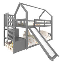 ETAGENBETT 90/200 cm mit Stauraumtreppe, Rutsche und Geländer aus Kiefernholz und MDF, Grau - Grau, Holz (90/200cm) - Redom
