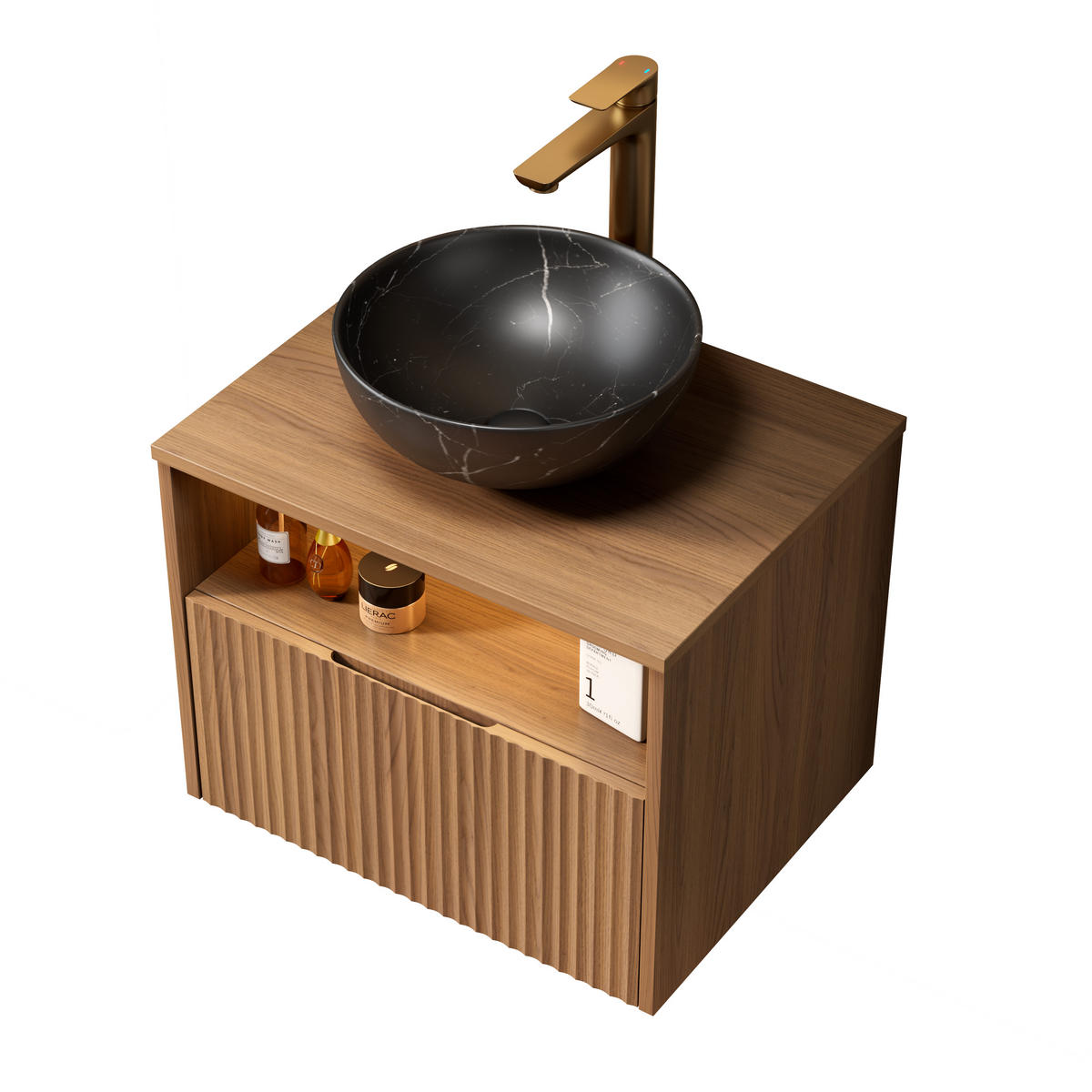 WASCHTISCH Braun-Eiche 60/46/61 cm - Schwarz, Holz (60/60.8/46cm) - PANGIVO