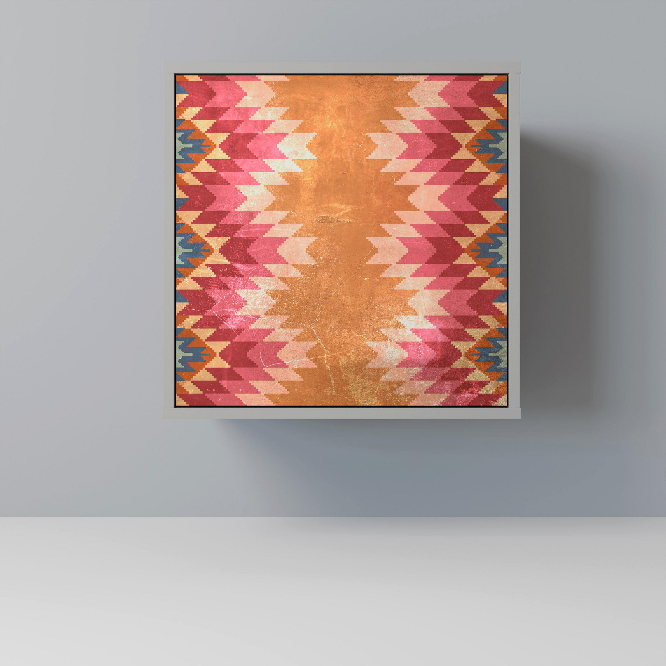 SIDEBOARD INDIAN FOLK, Grau, 57,5x42x57,5 cm, Ohne Füße - Multicolor/Grau, Holzwerkstoff (57.5/57.5/42cm) - SpaceRebels