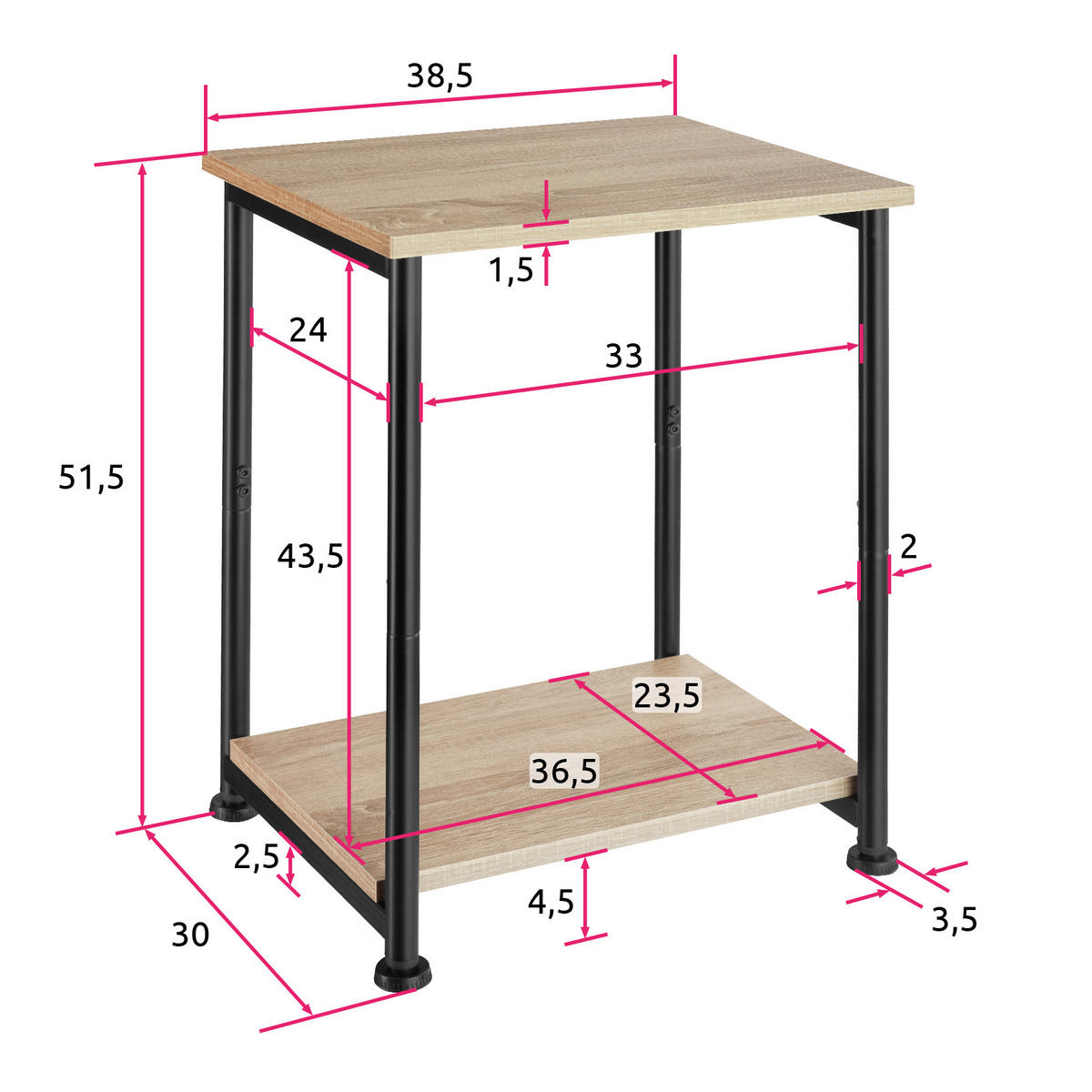 BEISTELLTISCH Yonkers, 38,5 x 30 x 51,5 cm, Industrial Holz hell, Eiche Sonoma - Naturfarben, Holzwerkstoff (38.5/30cm) - tectake