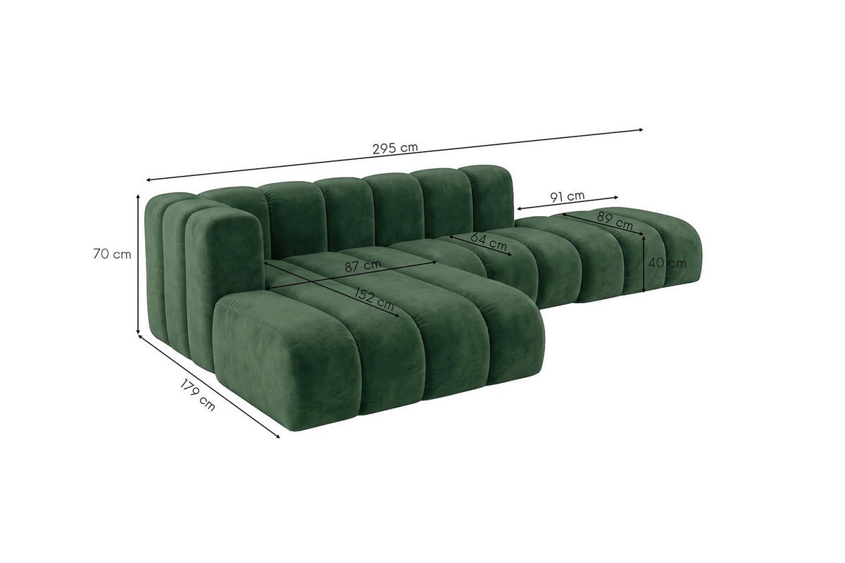 ECKSOFA Modulares In L-Form Mit Hocker, Velvet-Stoff Riviera, Grün, Links, GRAND Mini - Olivgrün, Holz (295/179cm) - Kaiser Möbel
