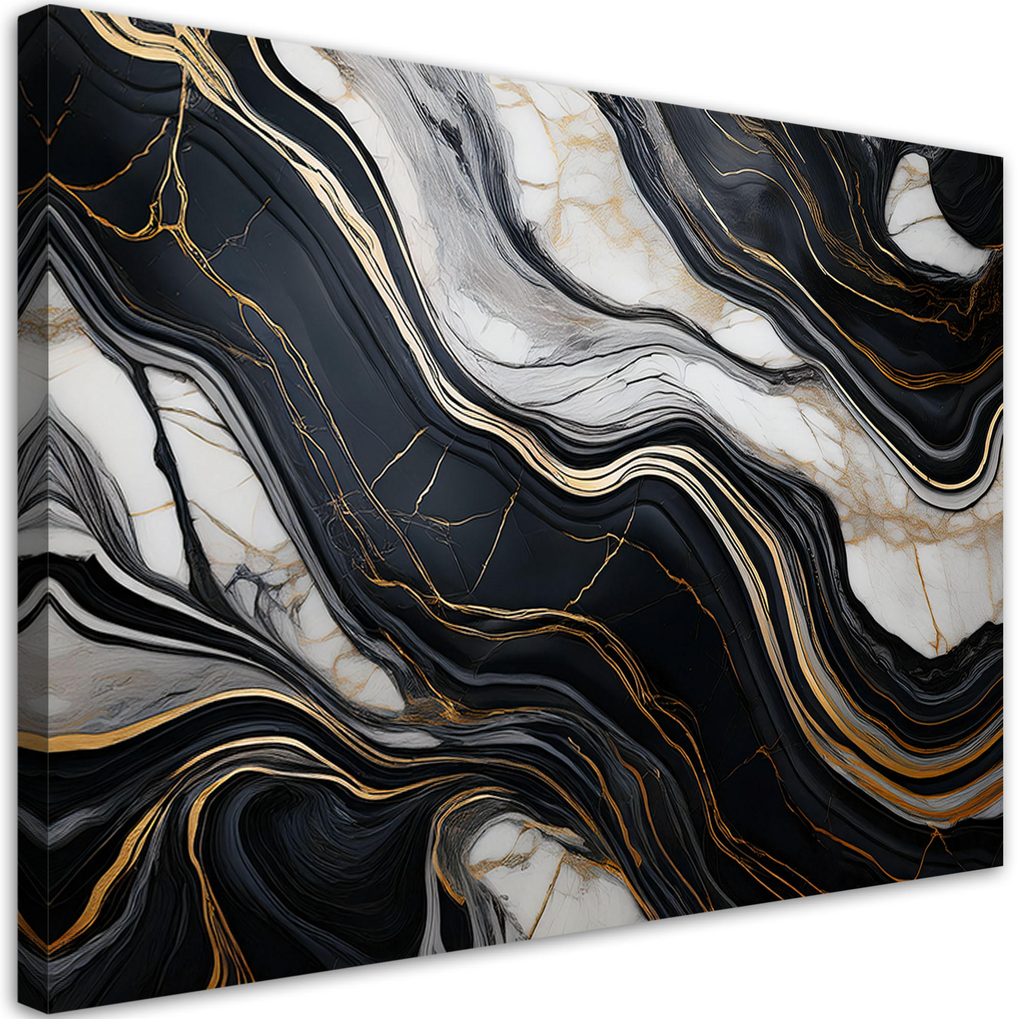 WANDBILD schwarz weißer marmor mit gold - Schwarz, Textil (120/80cm) - Feeby