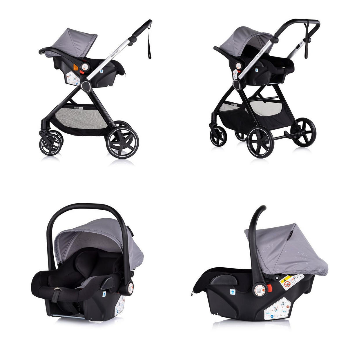 KOMBIKINDERWAGEN Marbella 3 in 1 grau Fußabdeckung Einlage i-Size Babyschale - Grau, Metall (90/63/108cm) - Chipolino