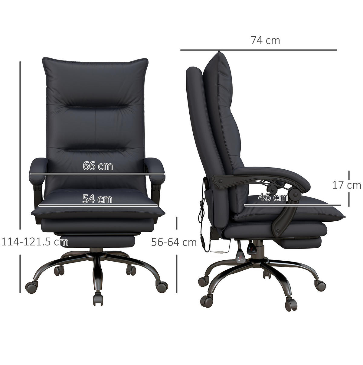 DREHSTUHL 66/74/114-121,5 cm, mit Massage & Heizfunktion, höhenverstellbar, dunkelgrau - Dunkelgrau, Kunststoff (74/121.5/66cm) - Redom