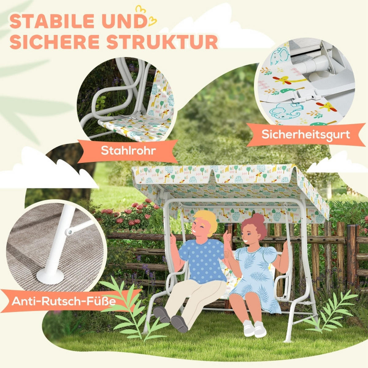 HOLLYWOODSCHAUKEL aus Stahl 112x75x120 cm in Weiß mit Sonnendach - Weiß, Metall (112/120/70cm) - Modfu
