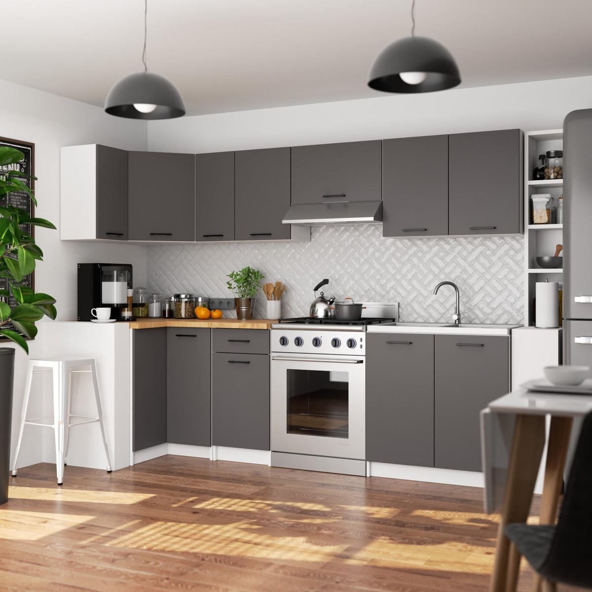 UNTERSCHRANK Weiß, Graphit Grau 85/50/46 - Dunkelgrau/Weiß, Holzwerkstoff (50/85/46cm) - RAUMHIRSCH FURNITURE