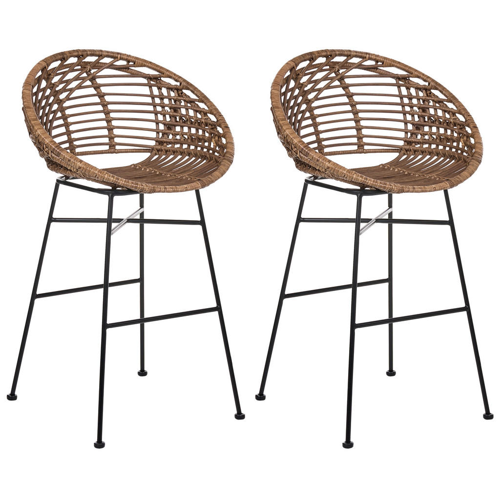 Beliani BAROVÁ ŽIDLE sada 2 ks Ratan Hnědá Windom