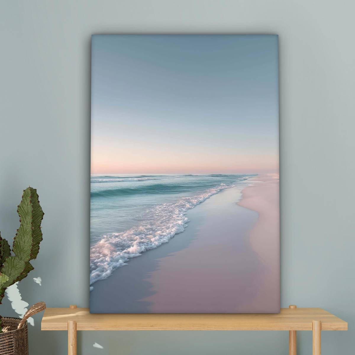 LEINWANDBILD Küstenlinie - Pastell - Wasser Wanddeko Schlafzimmer 60x90 cm - Pastellblau, Textil (60/90cm) - MuchoWow