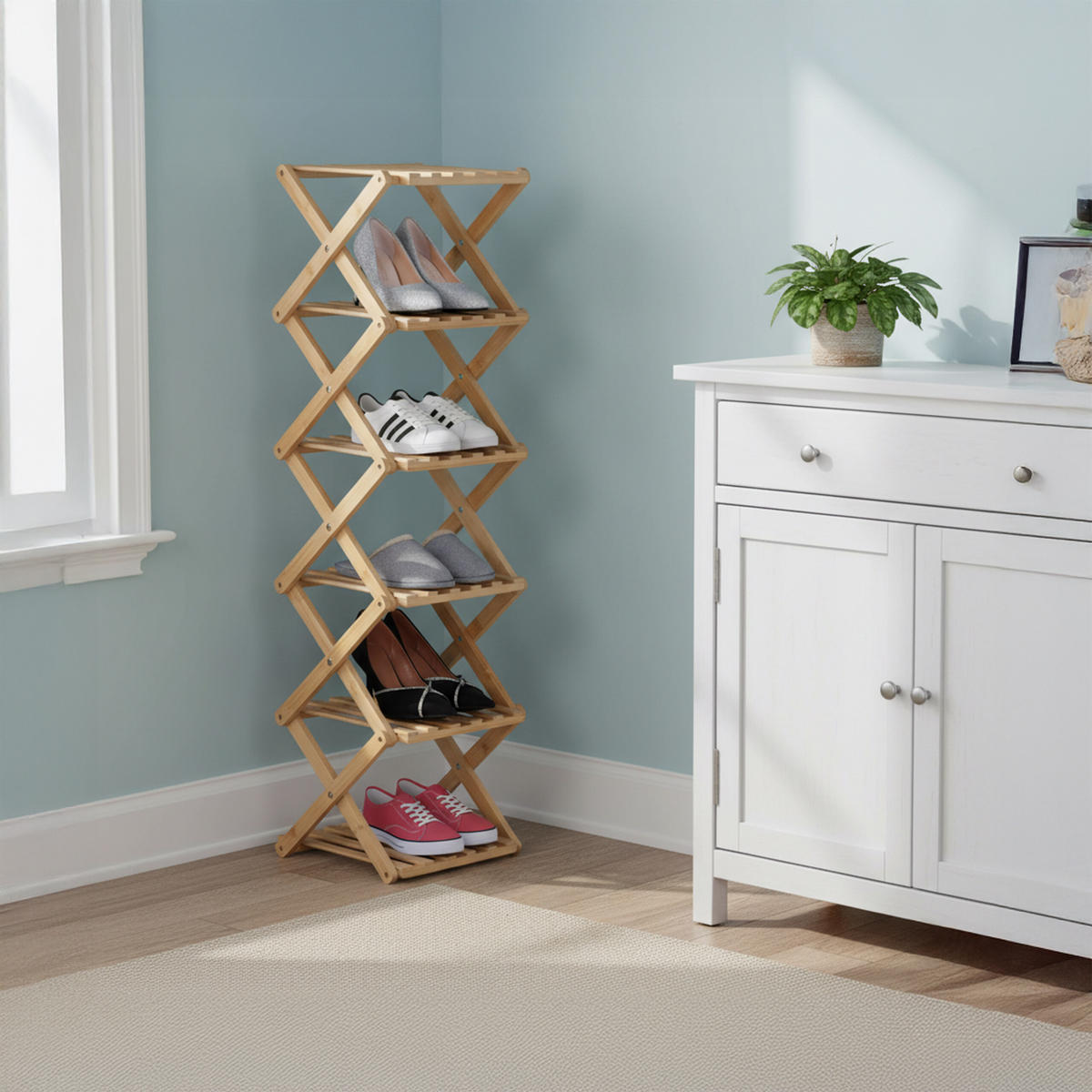 SCHUHREGAL faltbar - Hellbraun, Holz (28/105/28cm) - Relaxdays