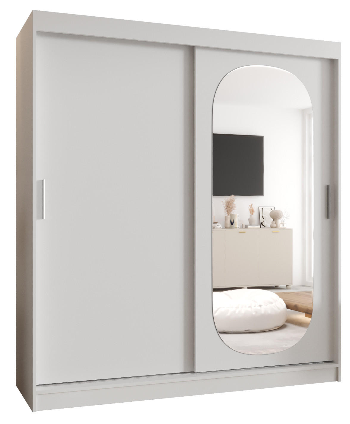 SCHWEBETÜRENSCHRANK 200/180/62 2-türig - Silberfarben/Weiß, Holz (180/200/62cm) - MÖBEL KRYSPOL