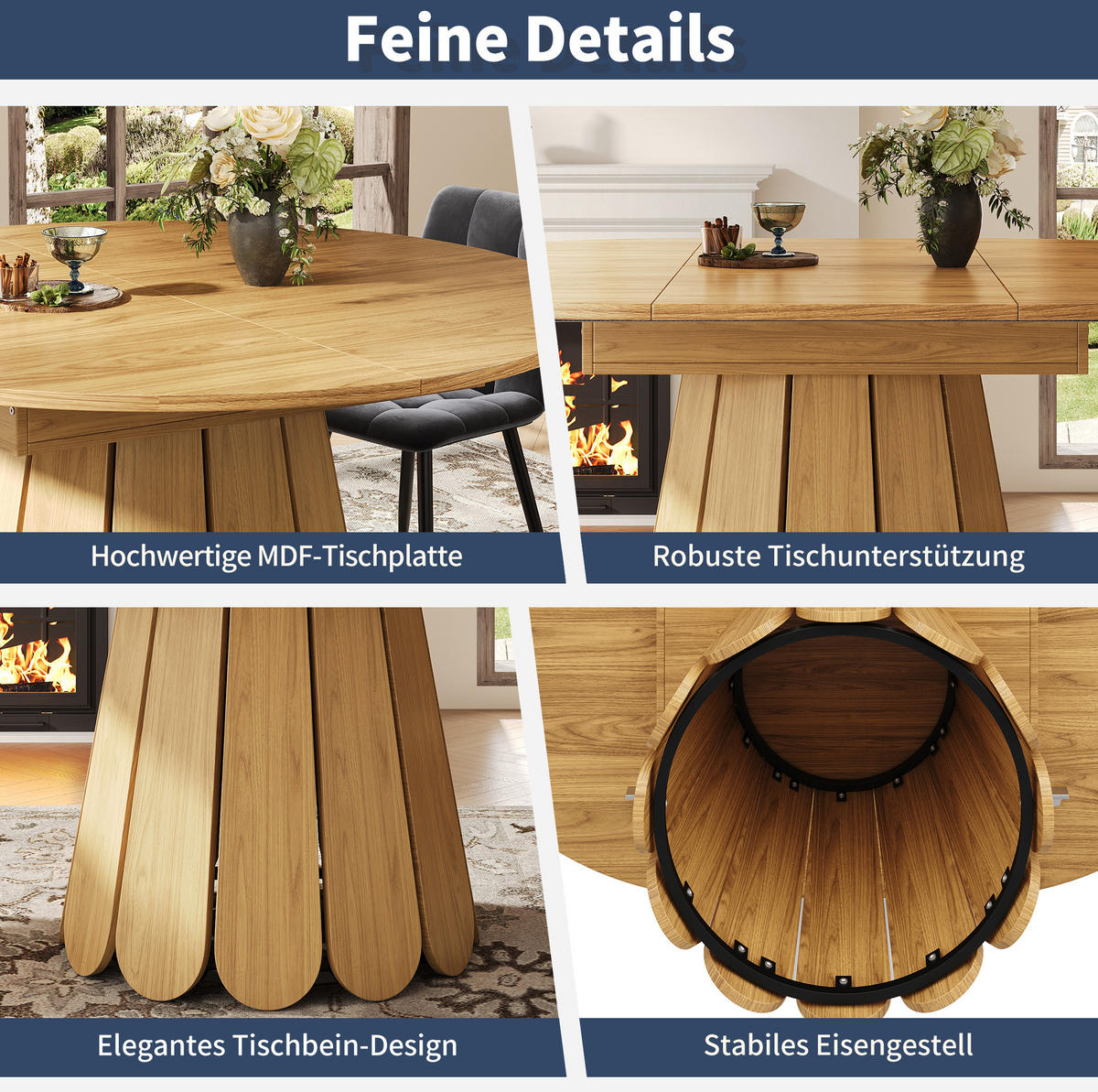 AUSZIEHTISCH 118 cm, ausziehbar auf 158 cm, in Naturholzoptik - Naturfarben, Holzwerkstoff (158/118/76cm) - BEAOK