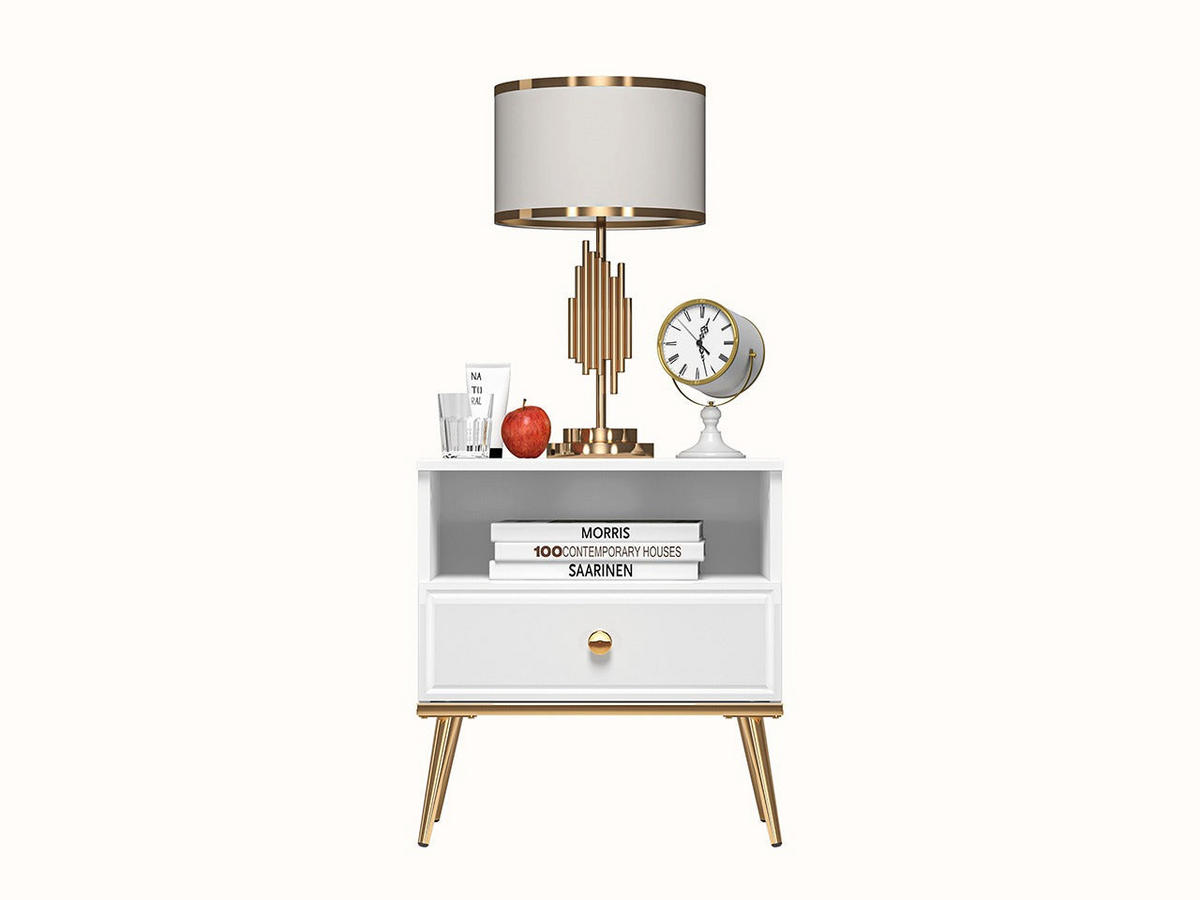 NACHTTISCH – 50 cm – Goldin – Weiß Hochglanz - Weiß Hochglanz, Holzwerkstoff (50/54/34cm) - hi-markt