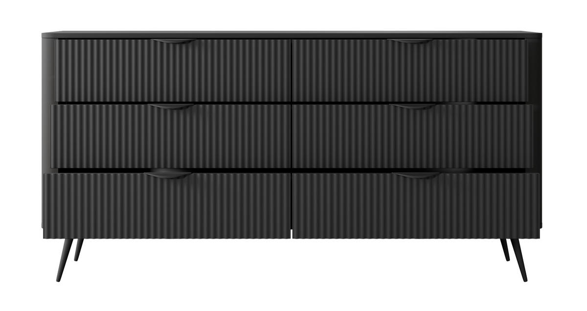KOMMODE mit Schubladen Brando, 163 cm, Schwarz - Schwarz, Holz/Metall (163/81/38cm) - Emporius
