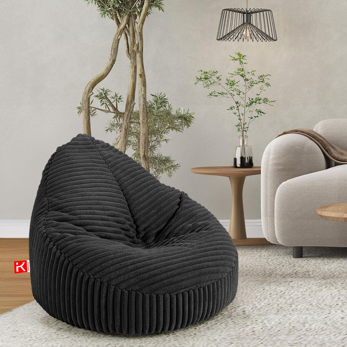 SITZSACK COSMO II aus Kordstoff, Schwarz - Schwarz, Textil (85/80/85cm) - KONSIMO®