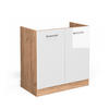 SPÜLENUNTERSCHRANK R-Line Weiß Hochglanz 80 cm ohne AP - Honigeiche/Weiß Hochglanz, Holzwerkstoff (80/81.6/46cm) - Vicco
