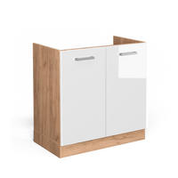 SPÜLENUNTERSCHRANK R-Line Weiß Hochglanz 80 cm ohne AP - Honigeiche/Weiß Hochglanz, Holzwerkstoff (80/81.6/46cm) - Vicco