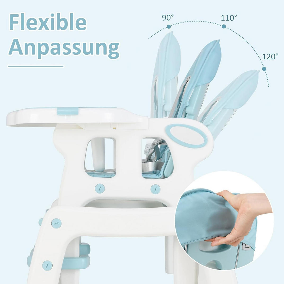 BABYHOCHSTUHL Blau - Blau, Kunststoff (51/104/62cm) - COSTWAY