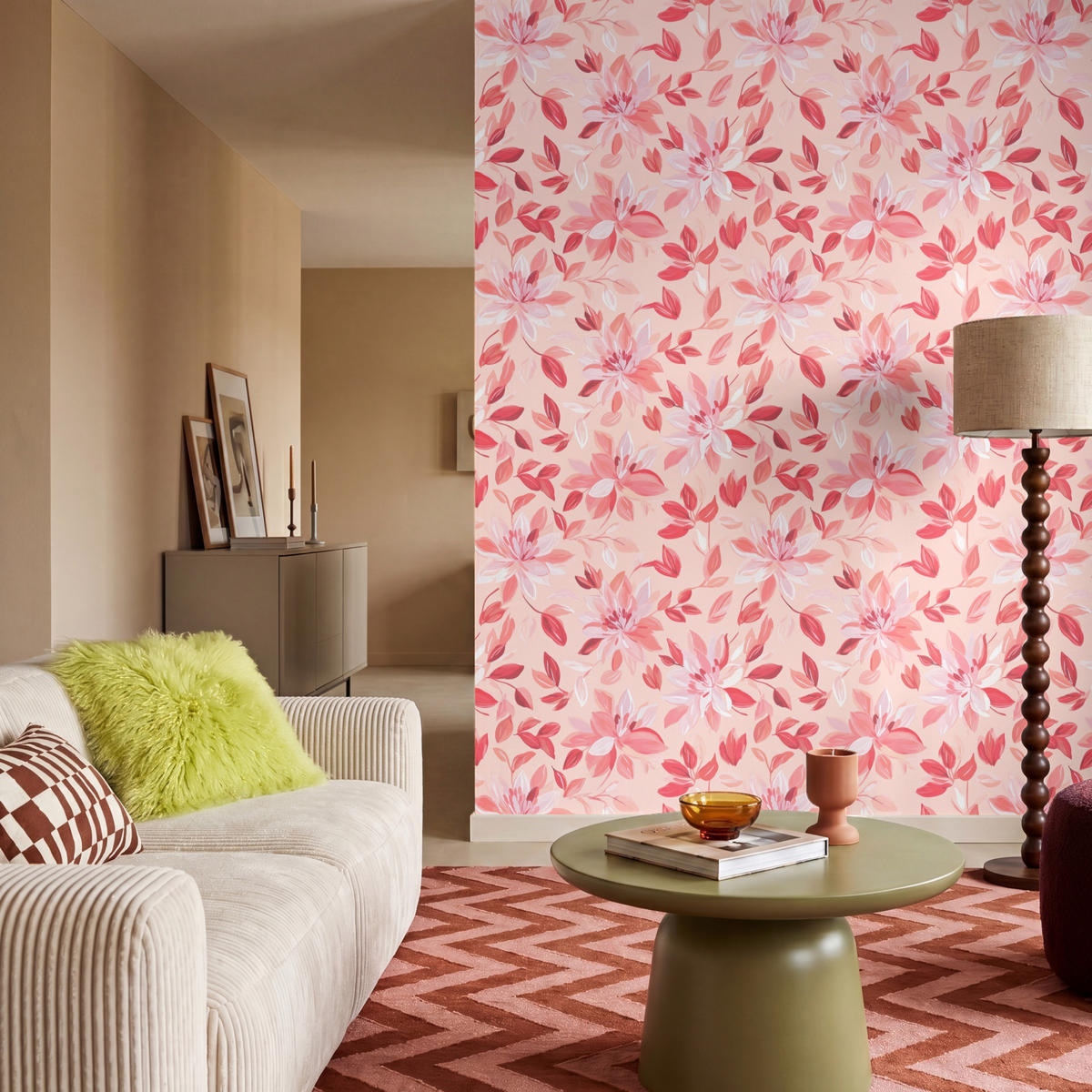 TAPETE - Botanisch - Blumen - Rot - 160x220 cm - Koralle, Papier (160/220cm) - OnlyWow