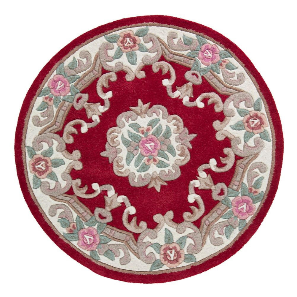 WOLLTEPPICH Aubusson-Muster handgeknüpft BEAULY, Rot-Beige 120x120 cm - Rot, Textil (120/120cm) - KADIMA DESIGN