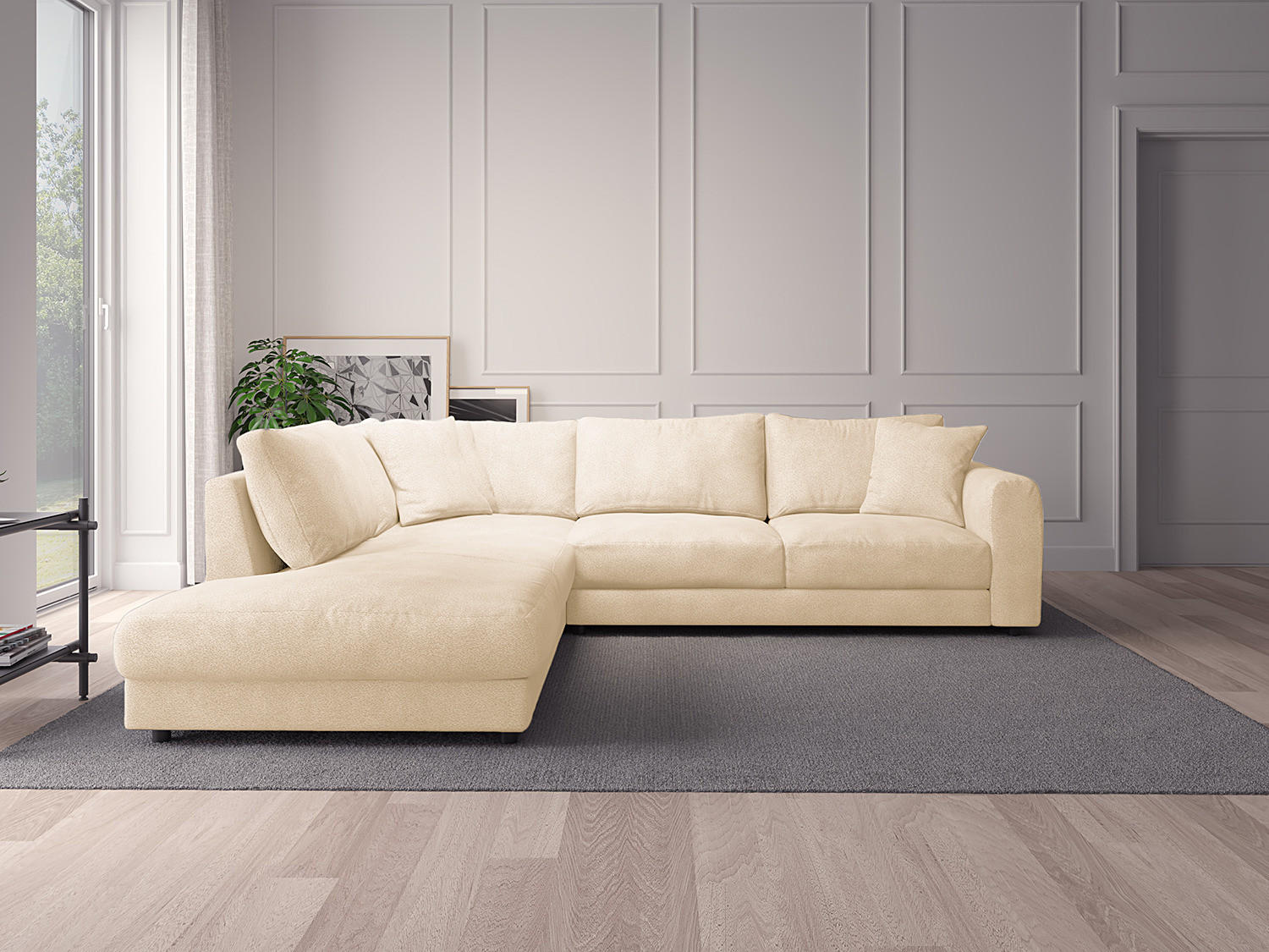 ECKSOFA mit Ottomane - Beige/Schwarz, Textil (267/254cm) - home24