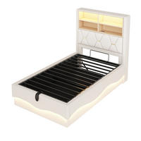 POLSTERBETT aus Leinen und Metall 90x200 cm in Beige mit LED & USB & Stauraum - Beige, Textil (90/200cm) - Modfu