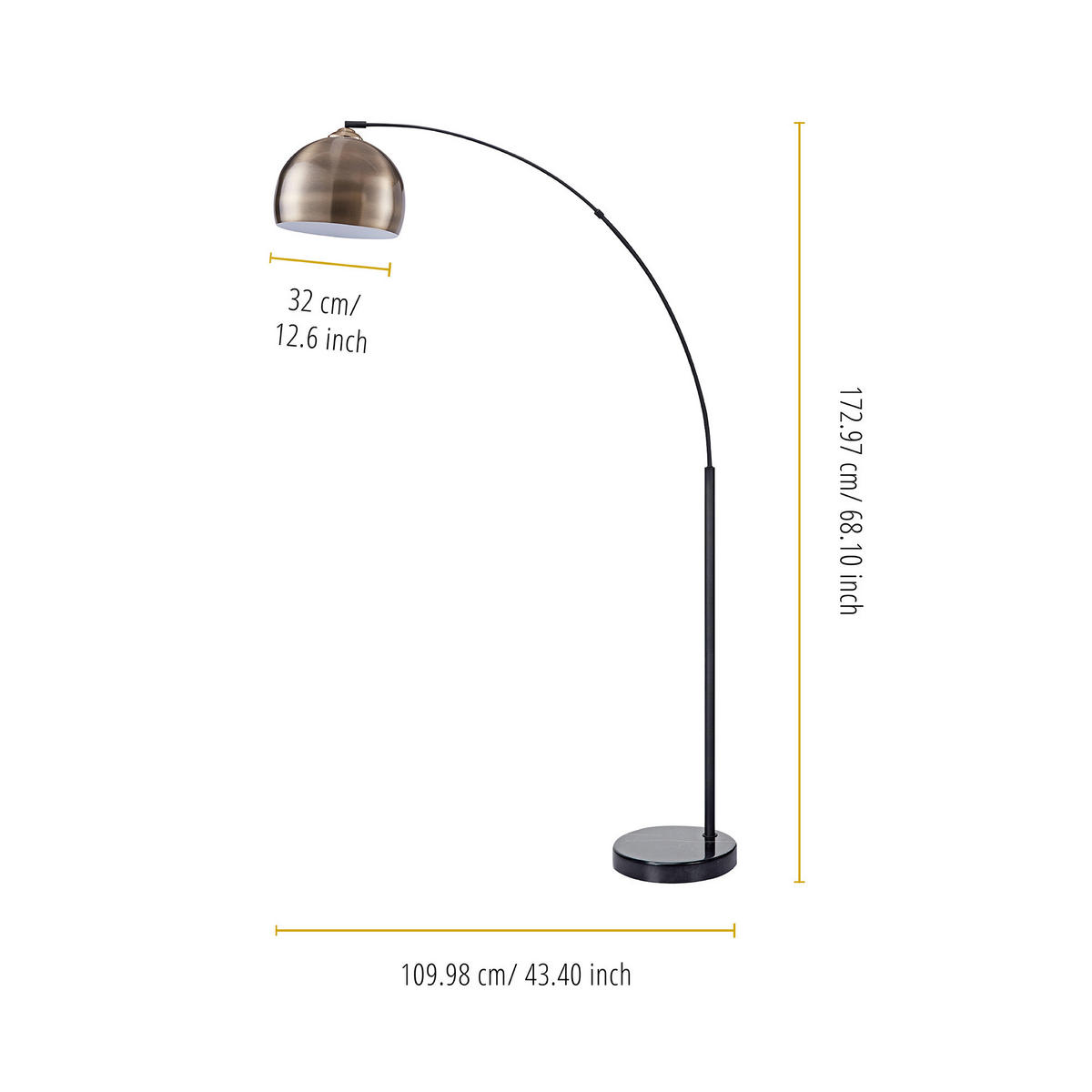 BOGENLEUCHTE Messing - Messingfarben, Metall (173/32/173cm) - Teamson Home