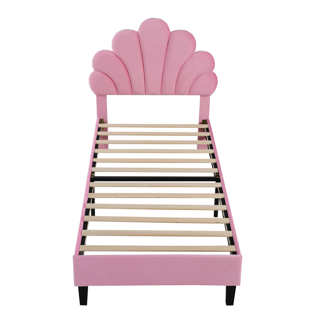 POLSTERBETT 90/200 cm Rosa mit Blumen-Kopfteil aus Samt inkl. Lattenrost - Rosa, Textil (90/200cm) - OKWISH