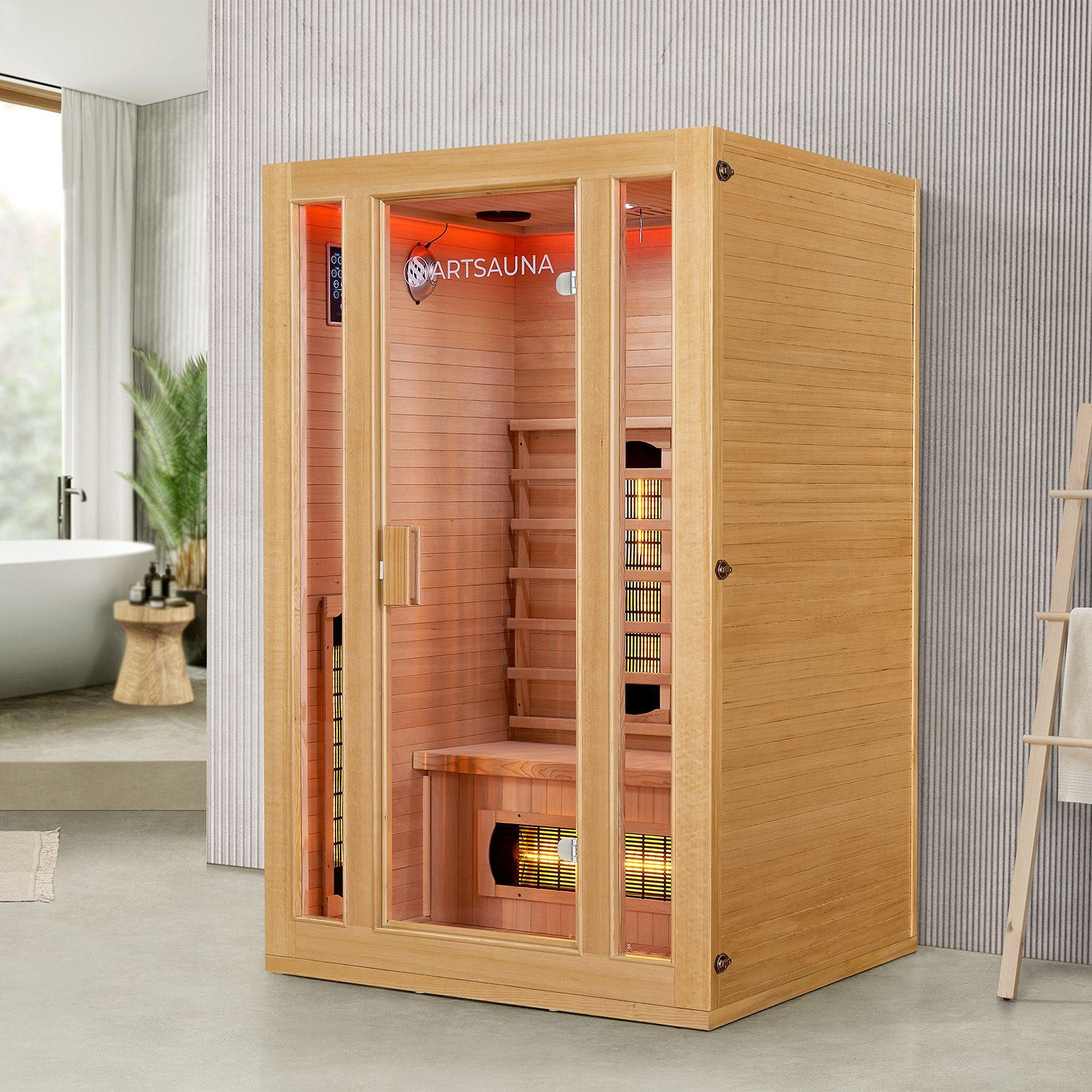INFRAROTKABINE Nyborg S120V mit Vollspektrum-, Flächenstrahler & Hemlockholz - Naturfarben, Holz (120/190/105cm) - Artsauna