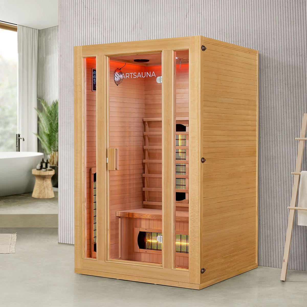 INFRAROTKABINE Nyborg S120V mit Vollspektrum-, Flächenstrahler & Hemlockholz - Naturfarben, Holz (120/190/105cm) - Artsauna