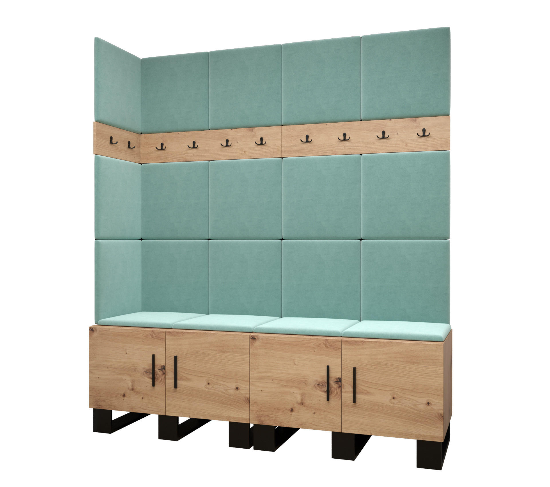 Abiks Möbel Garderoben-Set Eiche Artisan, Mintgrün 168x196x45.6 cm