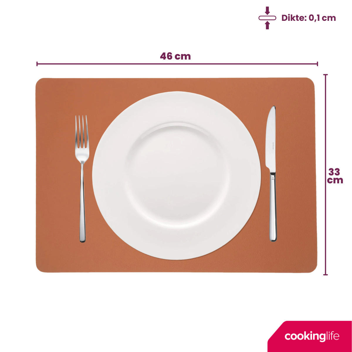 TISCHSET s - Doppelseitig - Veganes Leder - Cognac / Schwarz 46 x 33 cm - 6 Stück - Braun, Kunststoff (33/46cm) - Cookinglife