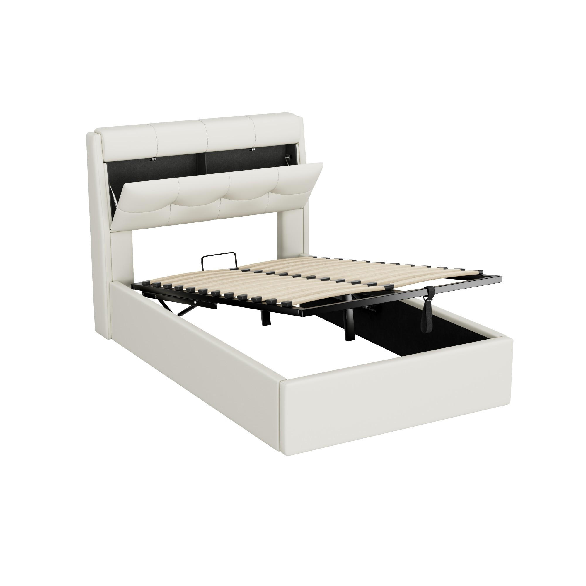 POLSTERBETT aus Kunstleder 90x200 cm in Weiß mit Stauraum & Hydraulik - Weiß, Leder (90/200cm) - Modfu
