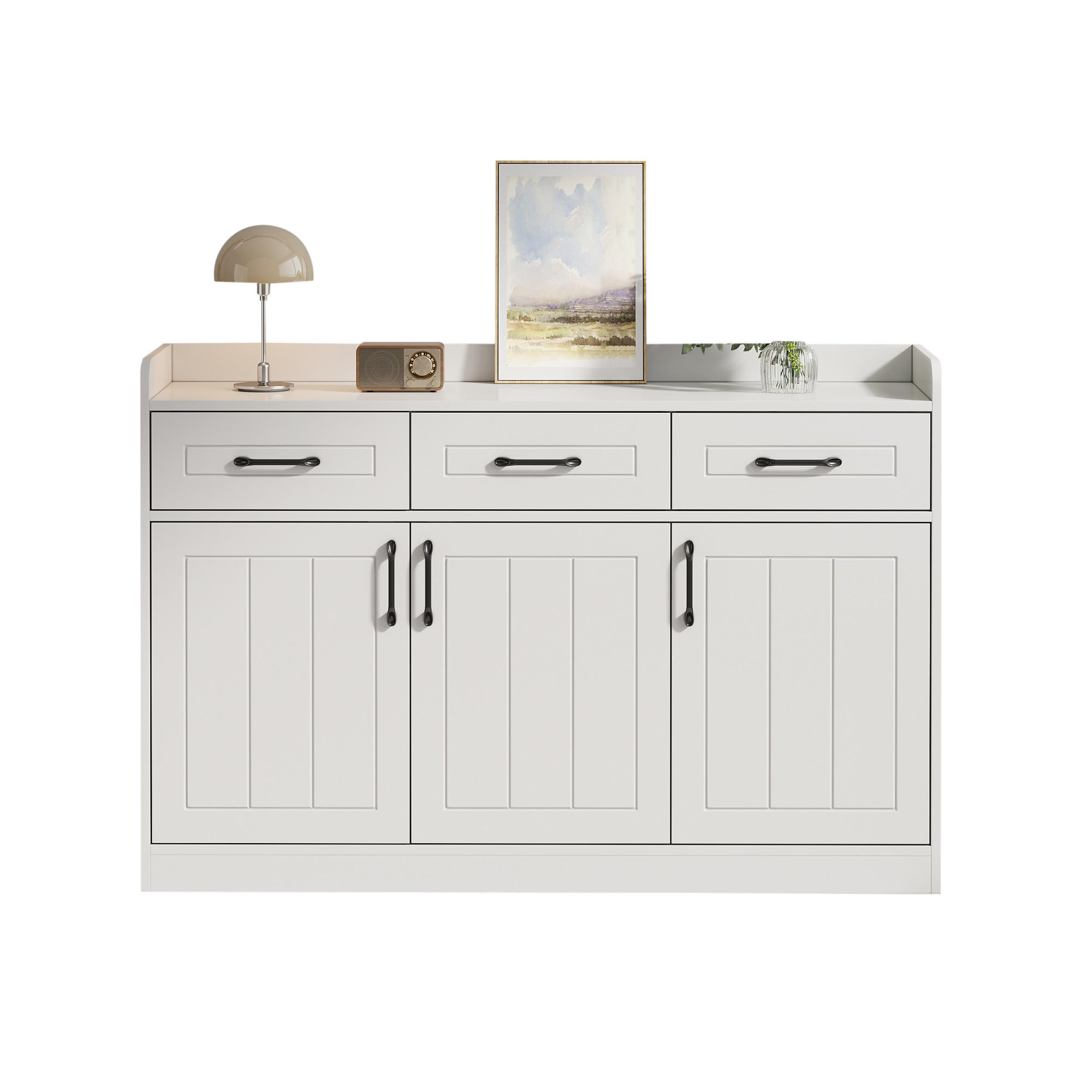 SIDEBOARD Weiß mit mit 3 Schubladen und 3 Türen 120 × 35 × 80 cm - Weiß, Holzwerkstoff (120/80/35cm) - Luhomfu