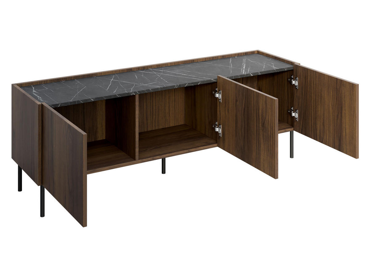 TV-LOWBOARD Tewos 144 - Nussbaumfarben/Schwarz, Holzwerkstoff/Metall (144/50/37cm) - MIRJAN24
