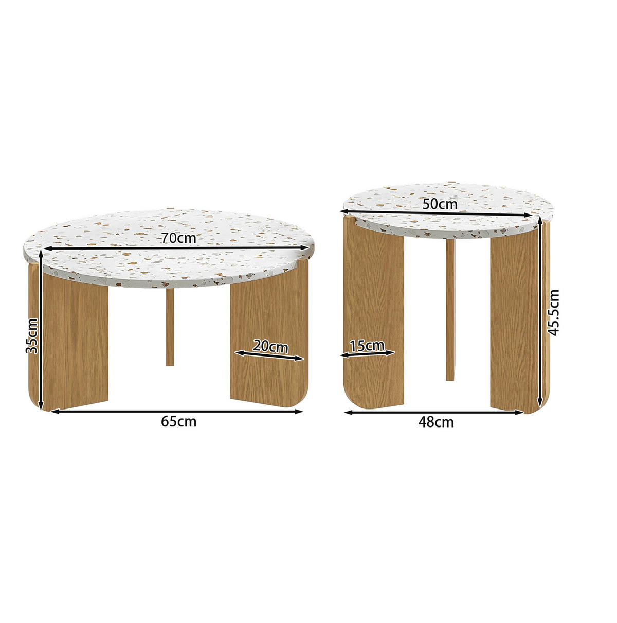 COUCHTISCH-SET aus MDF 70x70x35 cm Weiß und Holzfarbe im 2er-Set - Naturfarben, Holzwerkstoff (70/70/35cm) - IVMEU