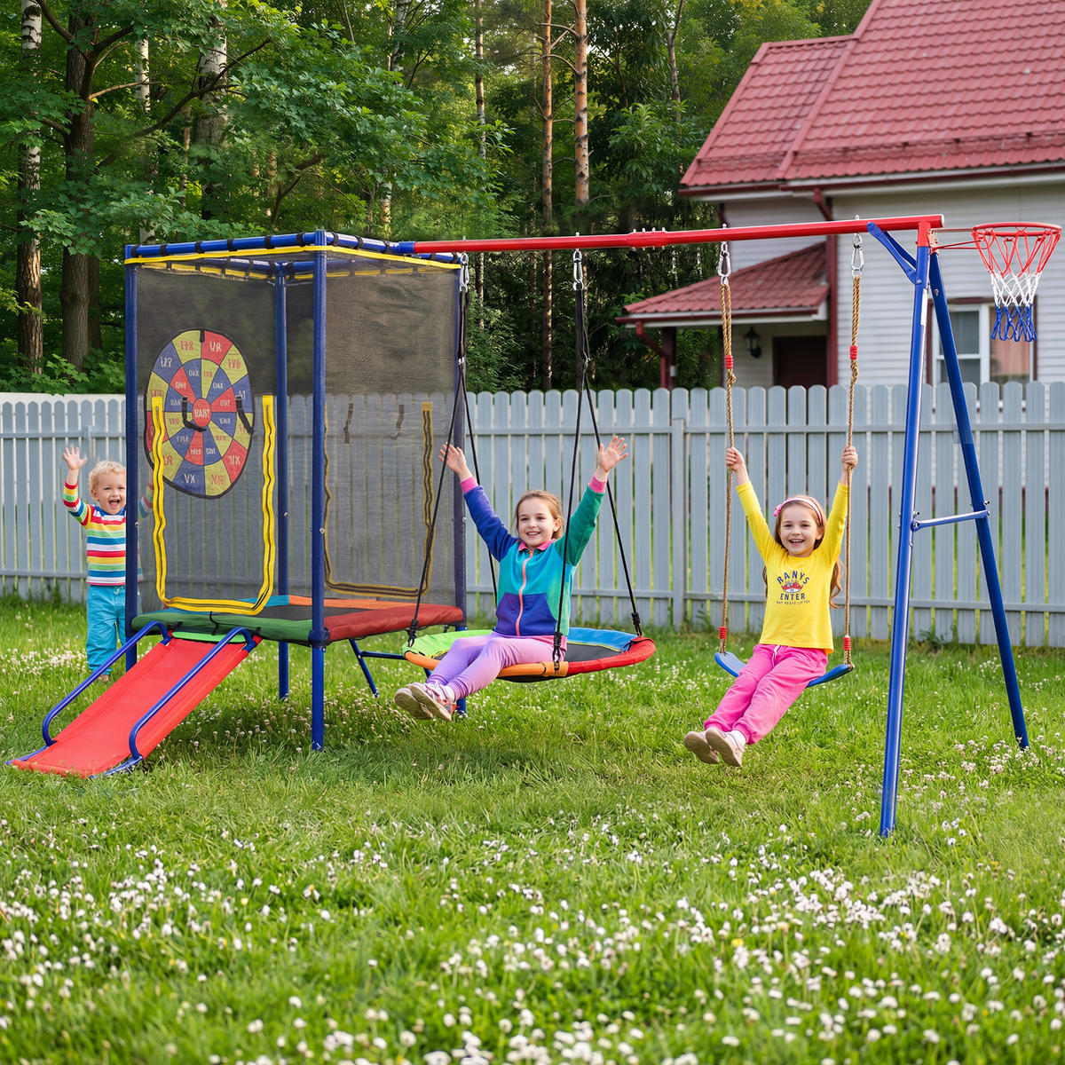 SPIELGERÄT Outdoor Kinder Trampolin Schaukel Rutsche - Multicolor, Metall (336/217cm) - LEBENLANG
