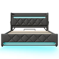 POLSTERBETT 180/200 cm Grau mit Stauraum-Kopfteil und 360°-LED-Rundumbeleuchtung (Ohne Matratze) - Grau, Textil (180/200cm) - Oxeza