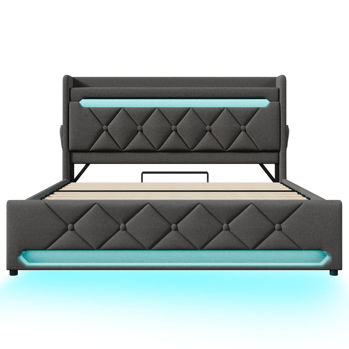 POLSTERBETT 180/200 cm grau mit Stauraum und USB-Anschlüssen - Grau, Textil (180/200cm) - OKWISH